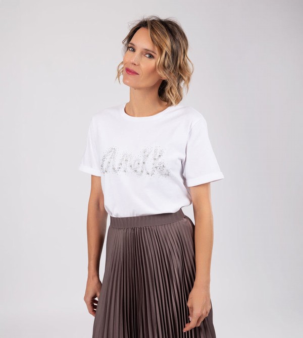 Anekke Glitter White T-shirts | 3875-QATZY