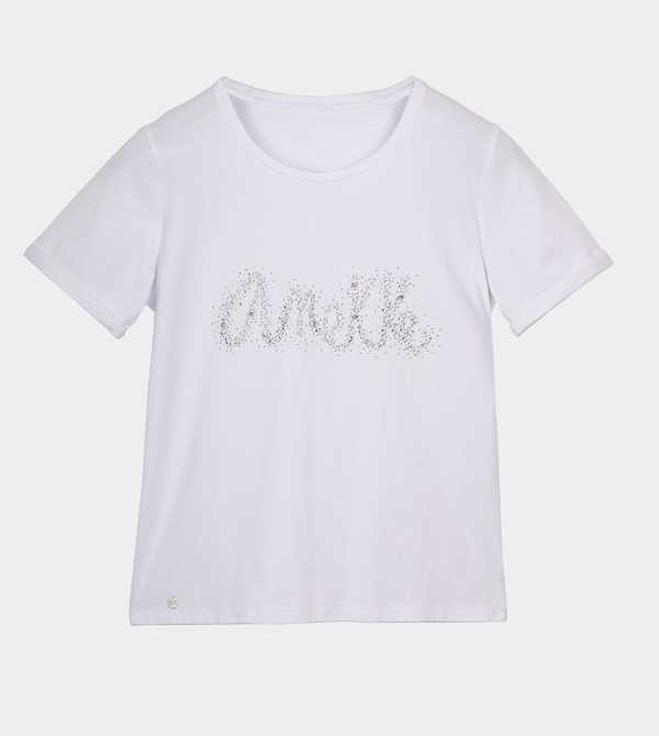 Anekke Glitter White T-shirts | 3875-QATZY